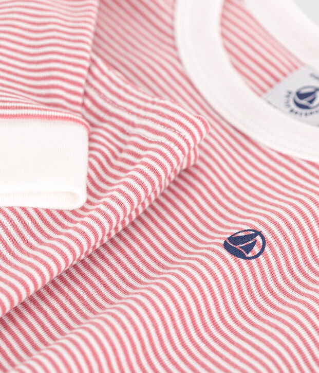 Pyjama ajust&eacute; en coton ray&eacute; enfant rose/blanc