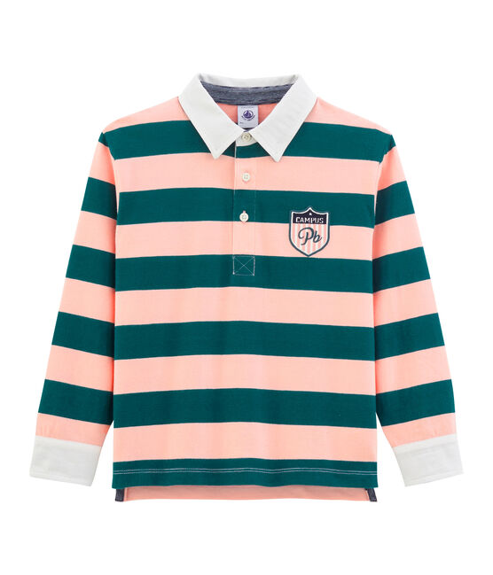 Rugby polo enfant garçon vert PINEDE/rose ROSAKO