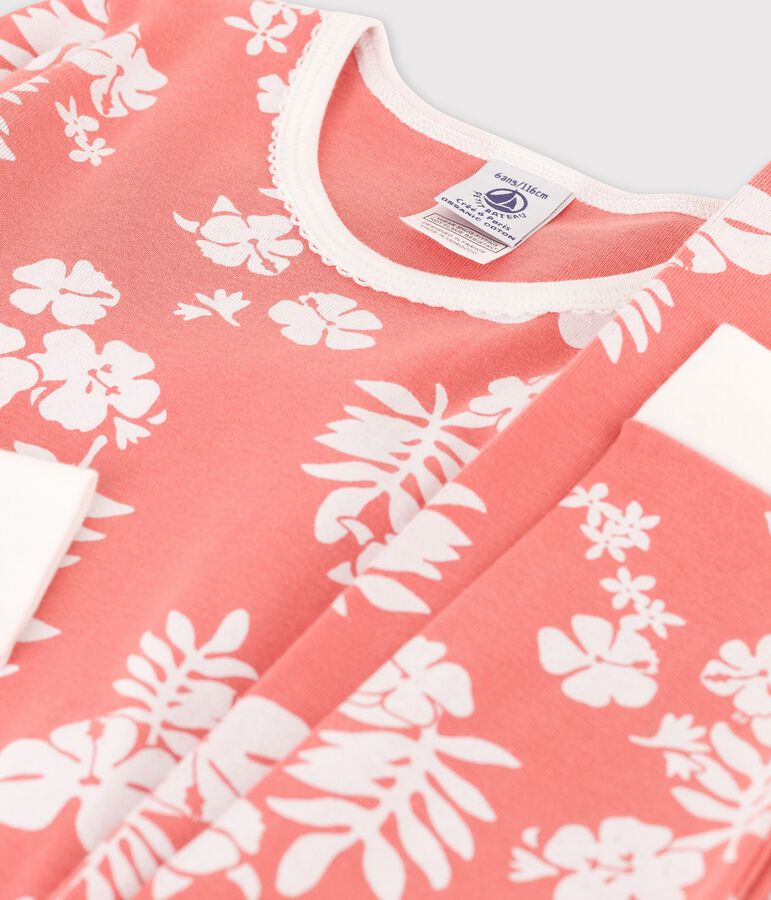 Pyjama snugfit Hawa&iuml; petite fille en coton rose/blanc