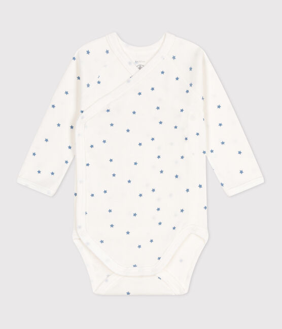 Body croisés manches longues en coton bébé blanc MARSHMALLOW/bleu ALASKA