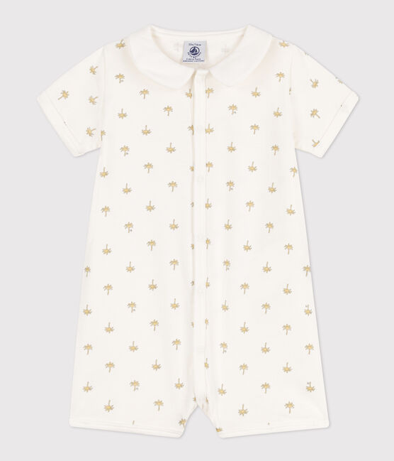 Combinaison courte palmiers en coton bébé blanc MARSHMALLOW/blanc MULTICO