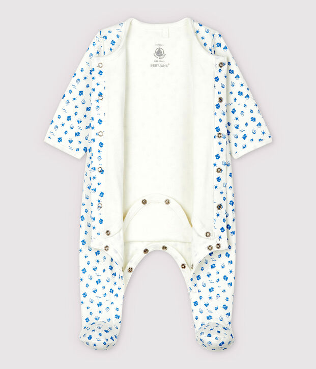 Bodyjama &agrave; imprim&eacute; bateaux b&eacute;b&eacute; en tubique en coton biologique blanc/bleu