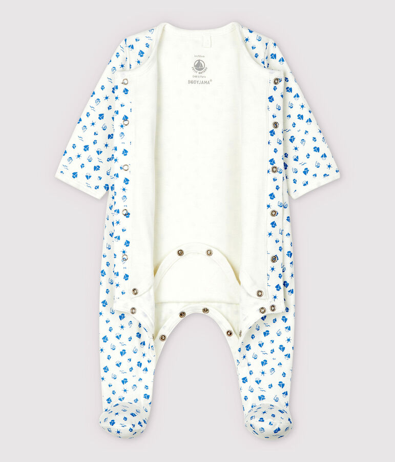 Bodyjama &agrave; imprim&eacute; bateaux b&eacute;b&eacute; en tubique en coton biologique blanc MARSHMALLOW/bleu COOL