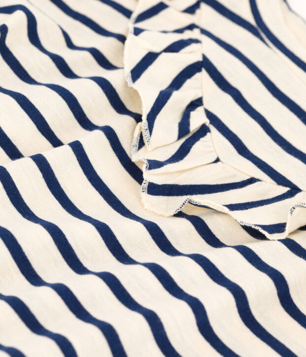 Tee-shirt manches courtes en coton enfant fille &eacute;cru/bleu