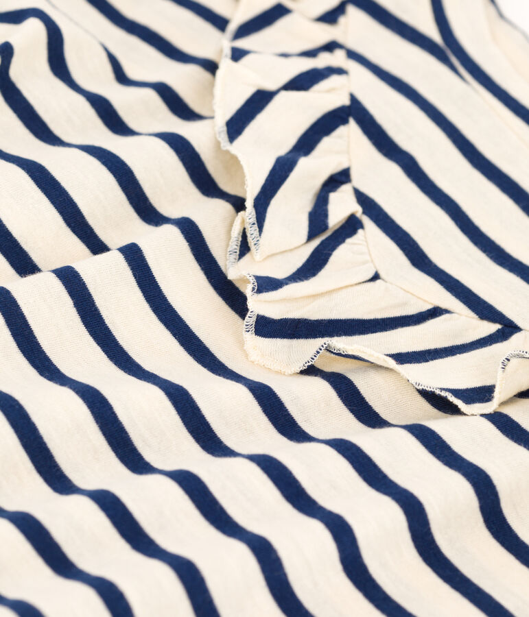 Tee-shirt manches courtes en coton enfant fille &eacute;cru/bleu