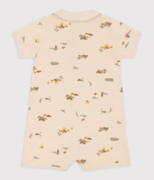 Combinaison courte palmiers en coton b&eacute;b&eacute; &eacute;cru/multicouleur