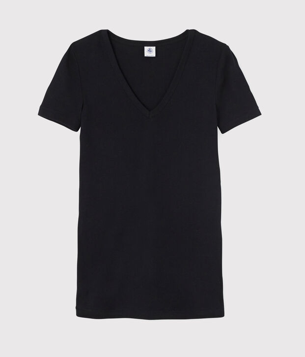 T-shirt col V iconique en coton Femme bleu marine
