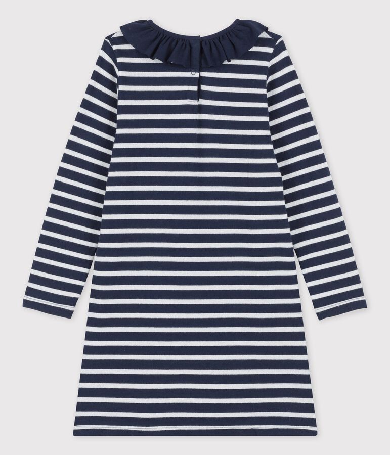 Robe manches longues en coton enfant fille bleu SMOKING/ MARSHMALLOW/ ARGENT