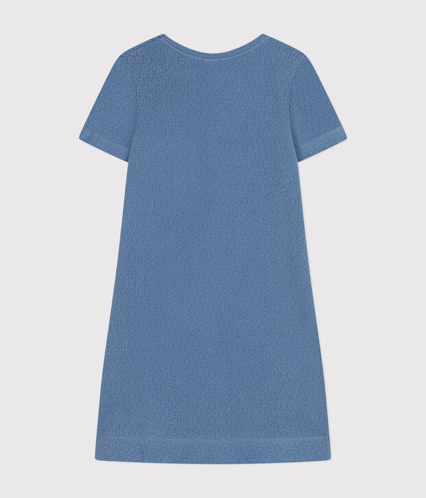 Chemise de nuit unie en coton ajour&eacute; enfant bleu