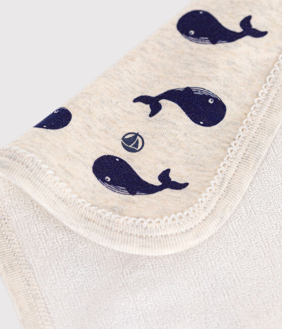 Lingette bébé en coton et éponge imprimée baleines beige MONTELIMAR/bleu MEDIEVAL