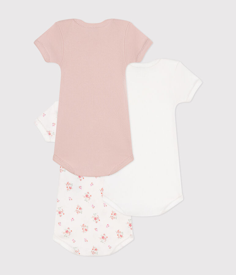 Lot de 3 bodies manches courtes fleurs en coton b&eacute;b&eacute; variante 1
