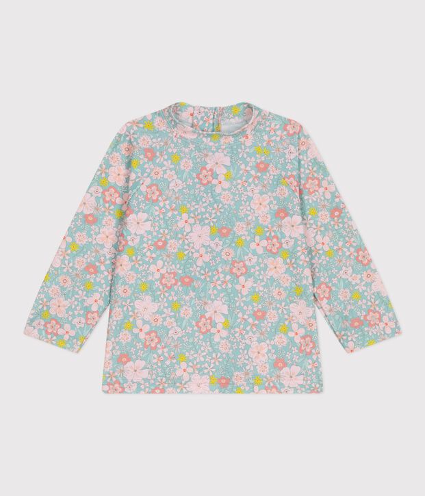 Tee-shirt anti UV b&eacute;b&eacute;, imprim&eacute; fleurs bleu/multicouleur