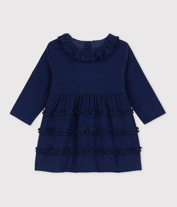 Robe manches longues b&eacute;b&eacute; en velours extra fin bleu