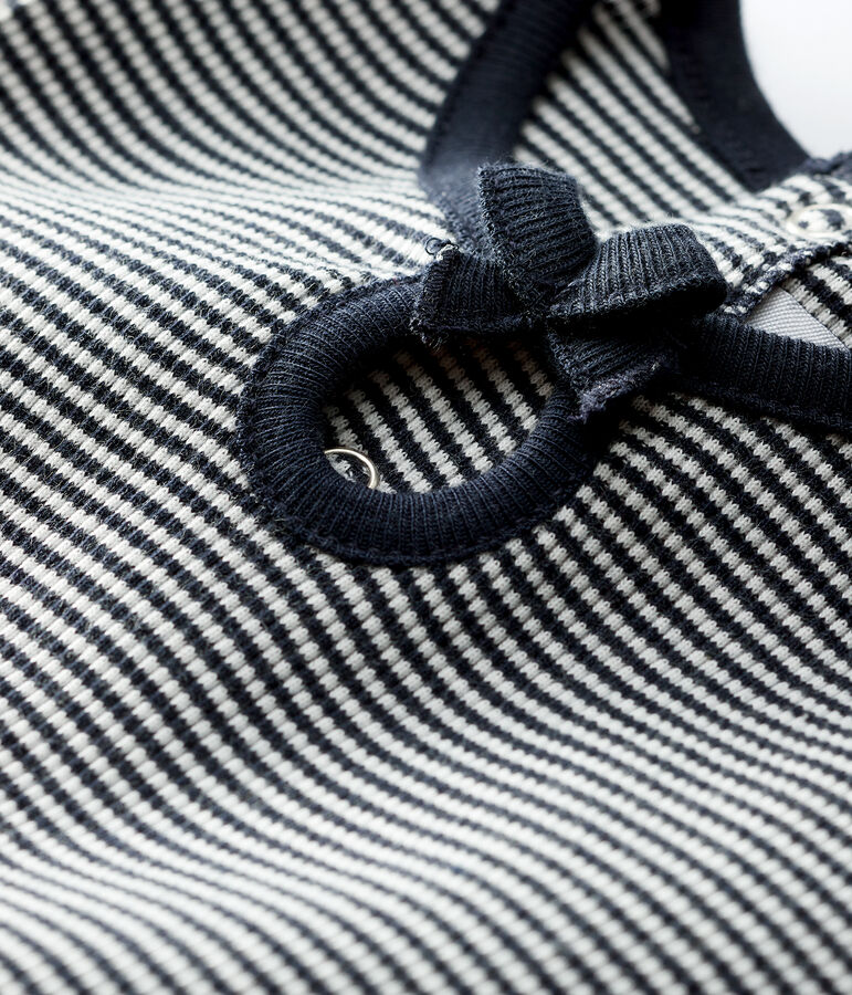 Robe manches courtes en c&ocirc;te 2x2 b&eacute;b&eacute; fille. bleu SMOKING/blanc MARSHMALLOW