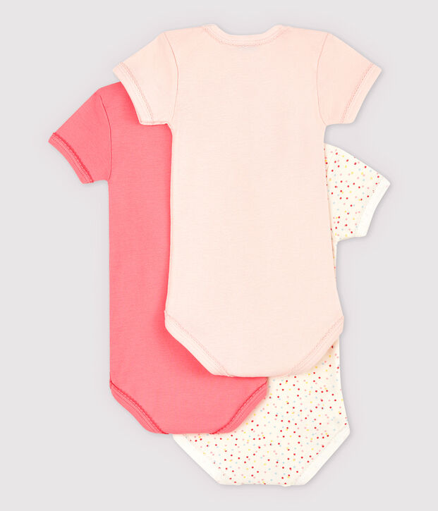 Lot de 3 bodies manches courtes rose b&eacute;b&eacute; fille en coton biologique multicouleur
