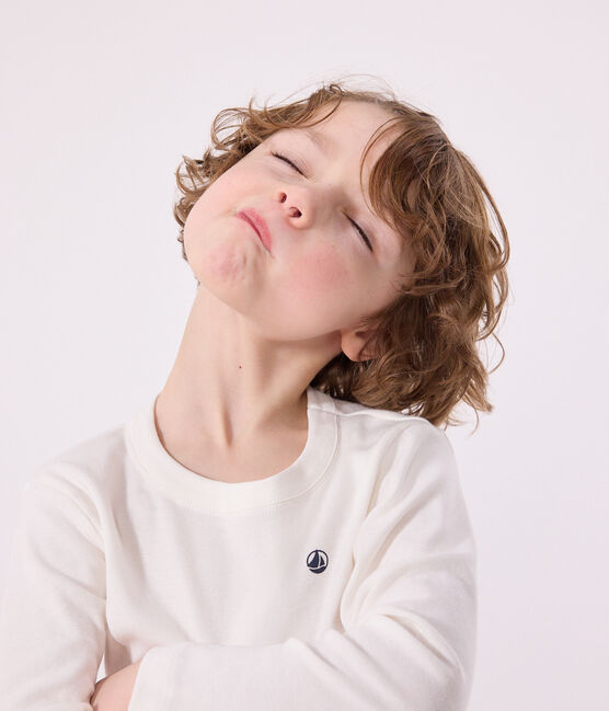 Tee-shirt manches longues en côte enfant fille / garçon blanc MARSHMALLOW
