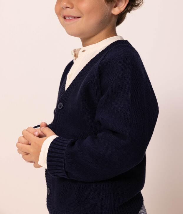 Cardigan en tricot enfant gar&ccedil;on bleu