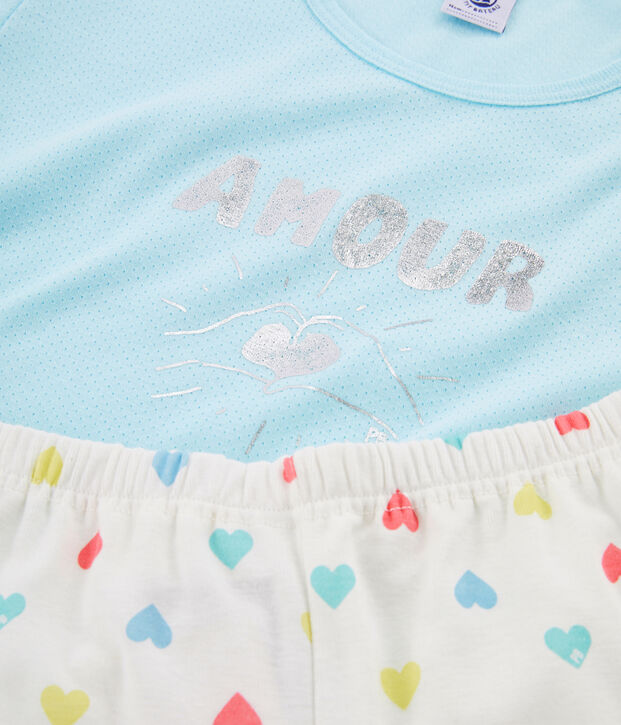 Pyjacourt fille en c&ocirc;te bleu/multicouleur