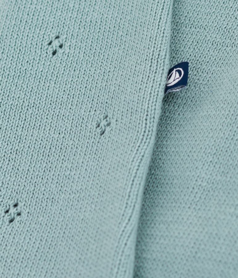 Barboteuse b&eacute;b&eacute; en tricot &agrave; point fantaisie &agrave; bretelles vert PAUL