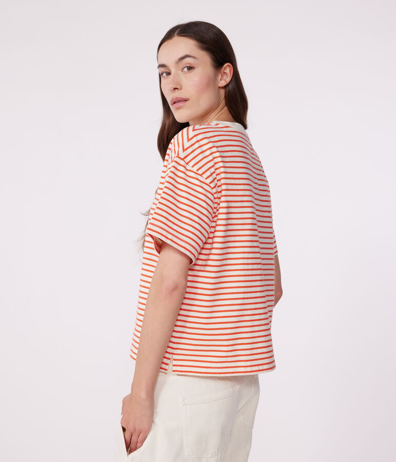 Tee-shirt Femme Le Boxy en coton ray&eacute; rouge AVALANCHE/ SPICY