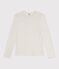 Tee-shirt femme finitions point cocotte en coton manches longues beige chin&eacute;