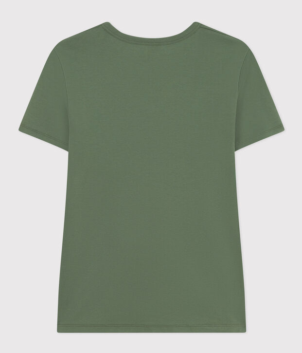 Tee-shirt l'Iconique col V en coton uni femme vert