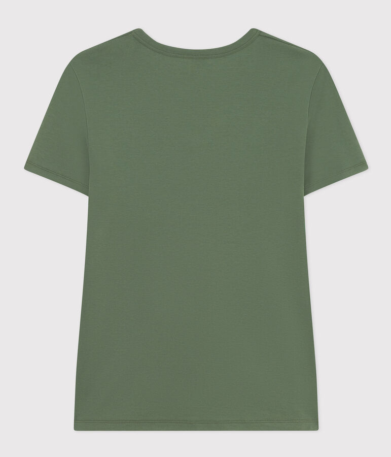 Tee-shirt l'Iconique col V en coton uni femme vert CROCO