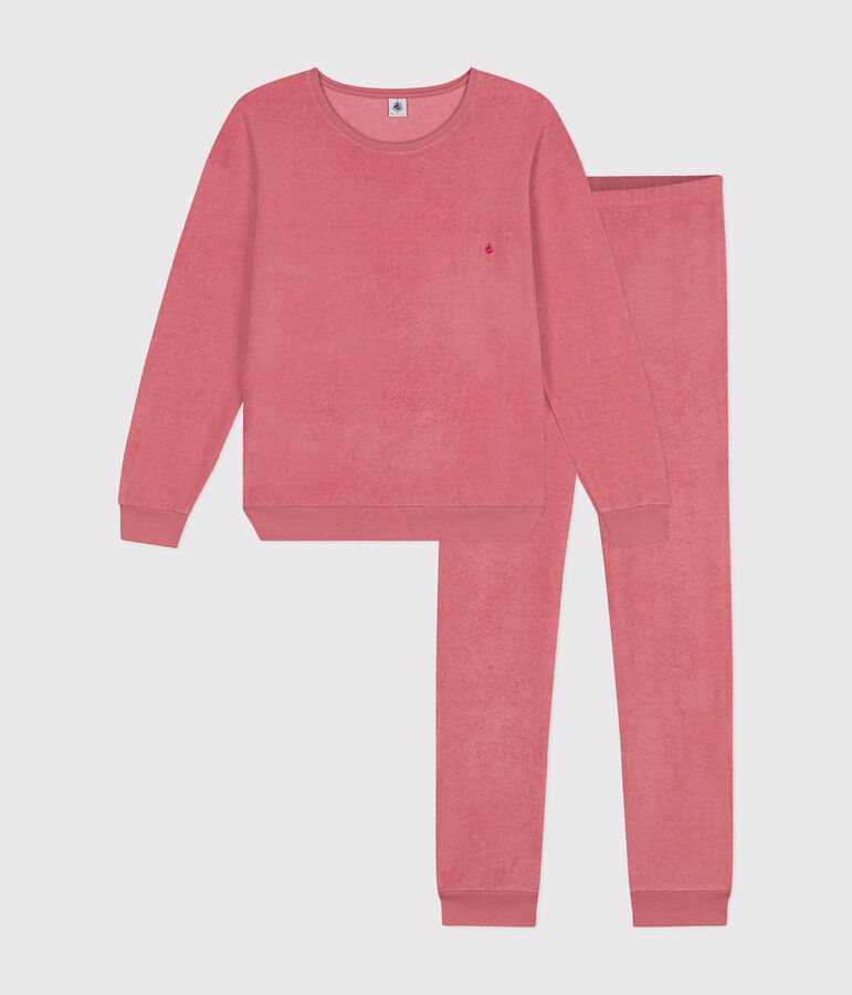 Pyjama en bouclette &eacute;ponge gratt&eacute;e unie femme rose ROSEWOOD