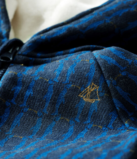 Sweatshirt à capuche bébé garçon en molleton imprimé et doublé de sherpa bleu SMOKING/blanc MULTICO