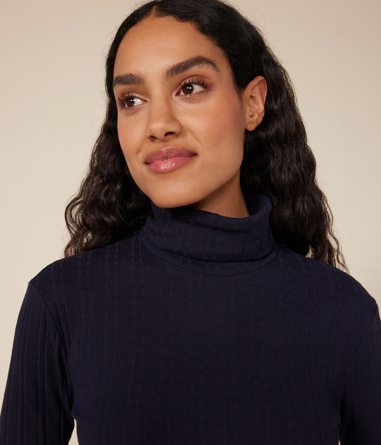 Tee-shirt l'iconique col roul&eacute; en c&ocirc;te fantaisie femme bleu SMOKING