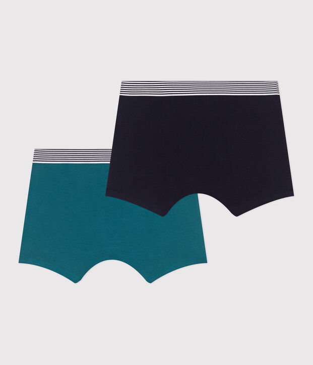 Lot de 2 boxers enfant en coton et &eacute;lasthanne uni multicouleur