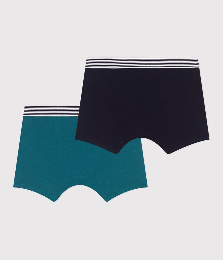 Lot de 2 boxers enfant en coton et &eacute;lasthanne uni multicouleur