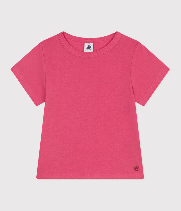 Teeshirt enfant en coton manches courtes uni rose PEONIA