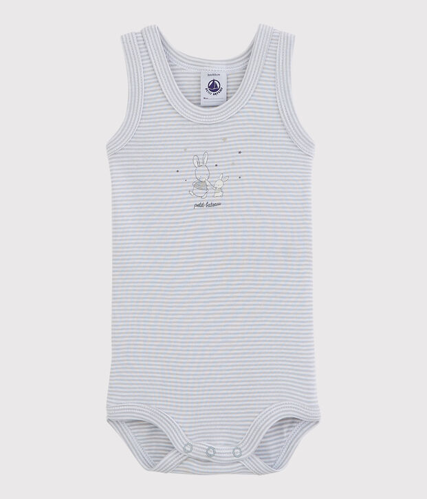 Body sans manches b&eacute;b&eacute; fille gris/blanc
