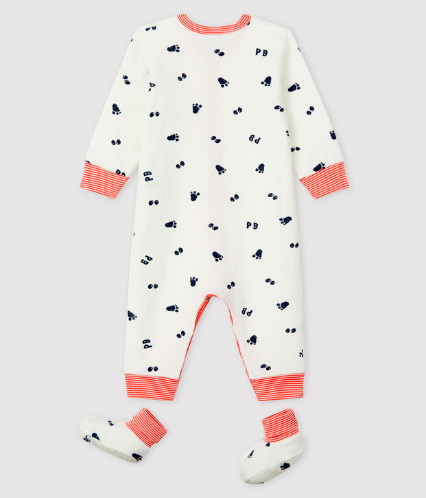 Ensemble nuit b&eacute;b&eacute; en bouclette &eacute;ponge blanc/bleu