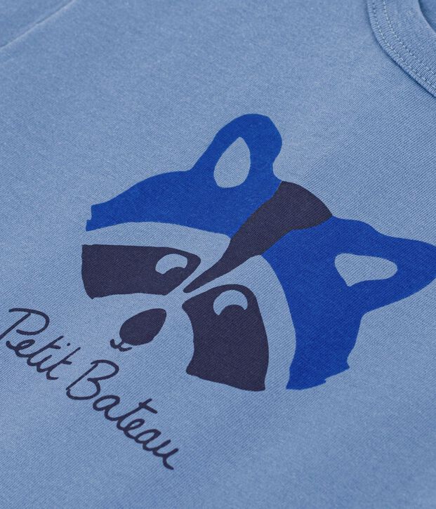 Tee-shirt b&eacute;b&eacute; en coton manches courtes uni &agrave; motif bleu