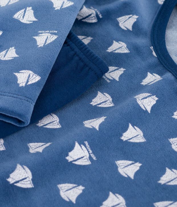 Pyjama  en coton manches longues en velours bleu/blanc