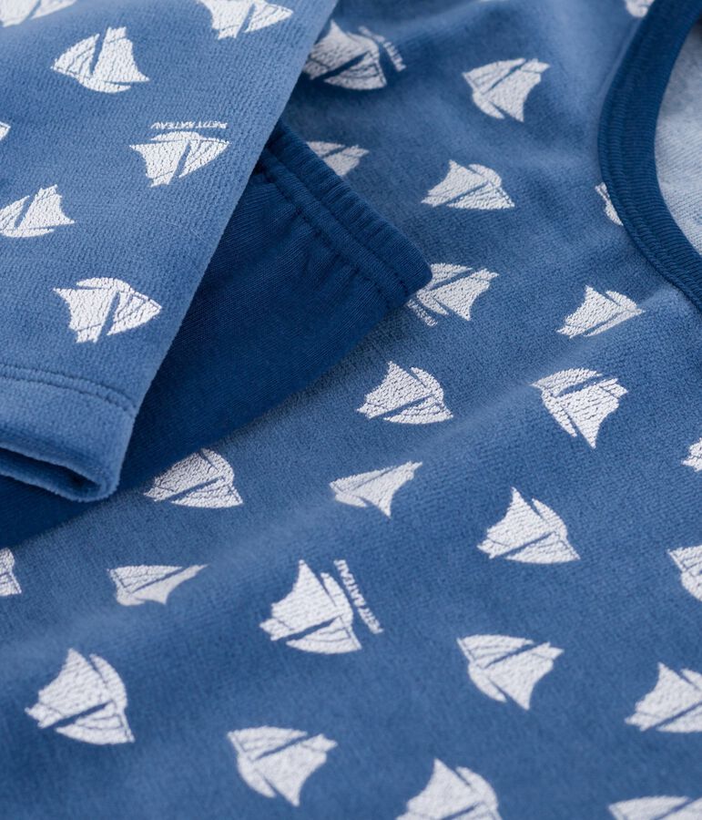 Pyjama  en coton manches longues en velours bleu/blanc