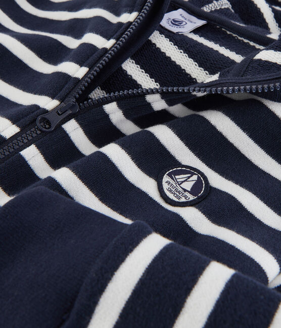 Sweatshirt à capuche enfant garçon blanc MARSHMALLOW/bleu SMOKING