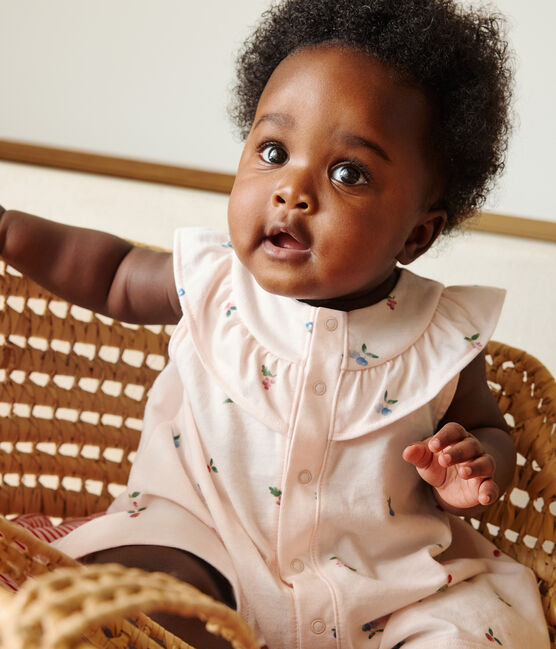 Robe bébé en coton à manches courtes et bloomer imprimé fruits rose FLEUR/blanc MULTICO