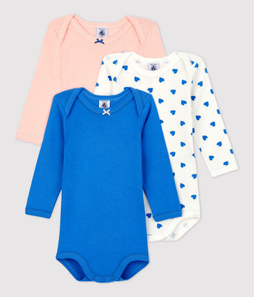 Lot de 3 bodies cœurs bleus manches longues