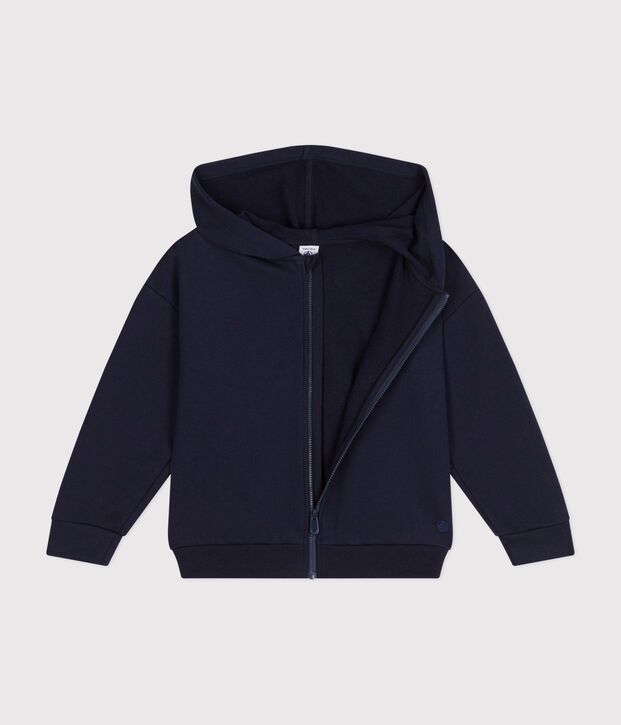 Sweatshirt zipp&eacute; &agrave; capuche en molleton enfant fille bleu marine