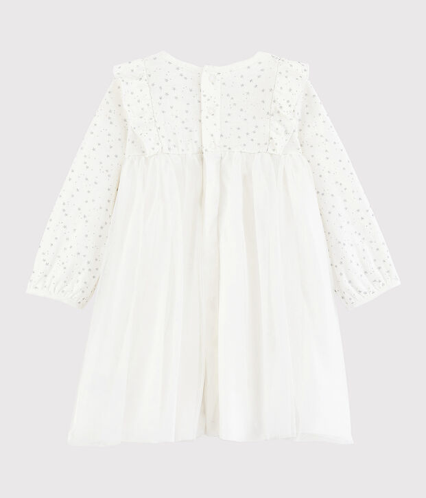 Robe manches longues b&eacute;b&eacute; fille blanc/gris