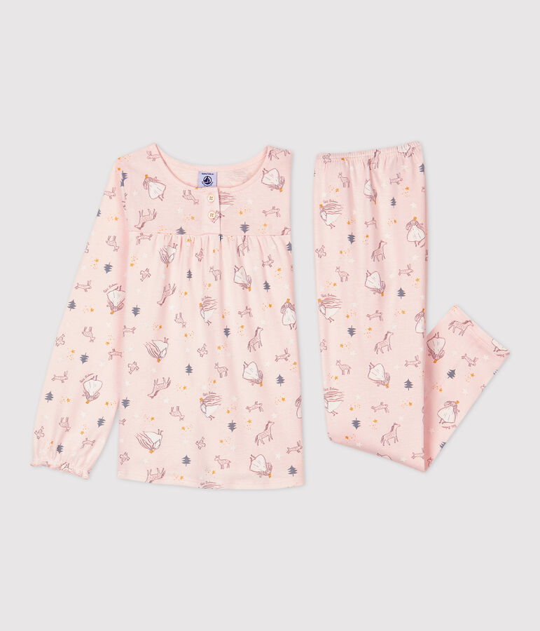 Pyjama petite fille imprim&eacute; princesse en coton rose FLEUR/blanc MULTICO