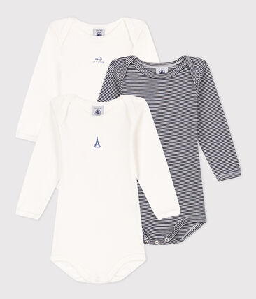 PETIT BATEAU - Lot de 3 bodies manches longues Paris bébé en coton