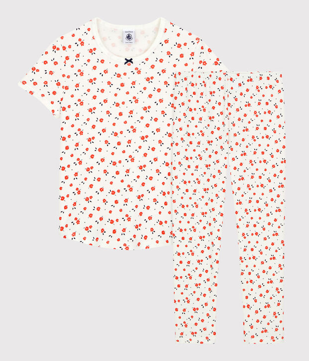 Pyjama fleuri petite fille en coton biologique blanc/multicouleur