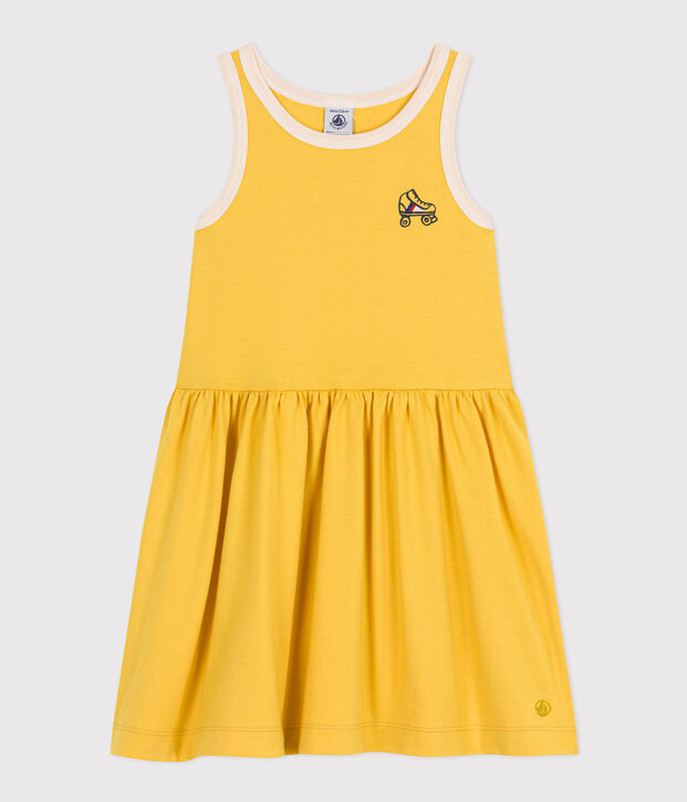 Robe sans manche en coton enfant fille jaune/&eacute;cru