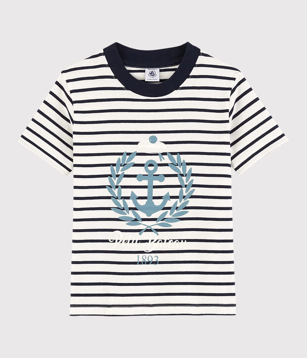 Tee-shirt manches courtes en jersey enfant gar&ccedil;on blanc/bleu