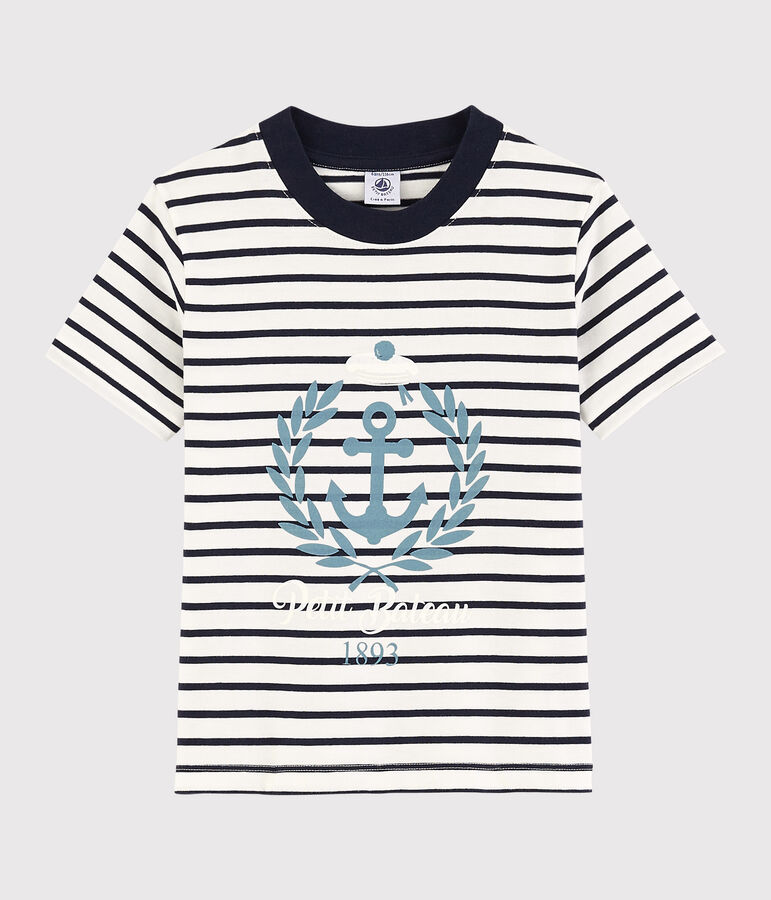 Tee-shirt manches courtes en jersey enfant gar&ccedil;on blanc/bleu