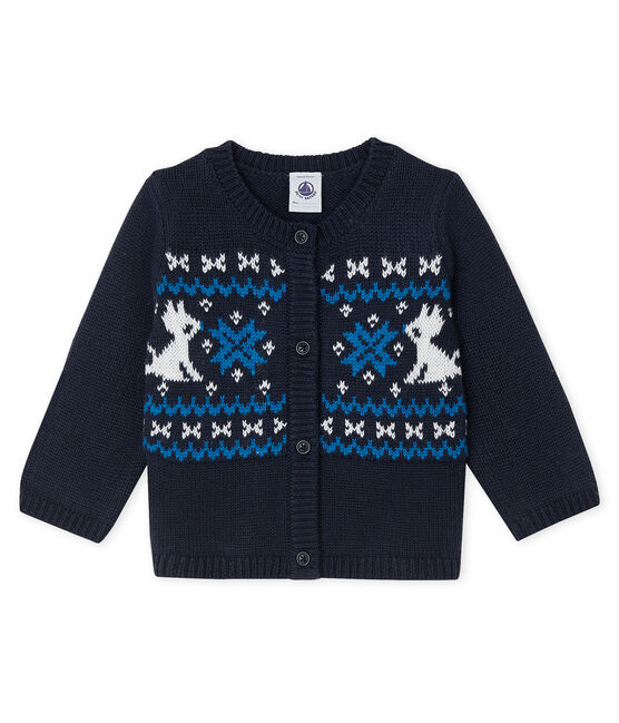 Cardigan bébé garçon laine et coton bleu SMOKING/blanc MULTICO